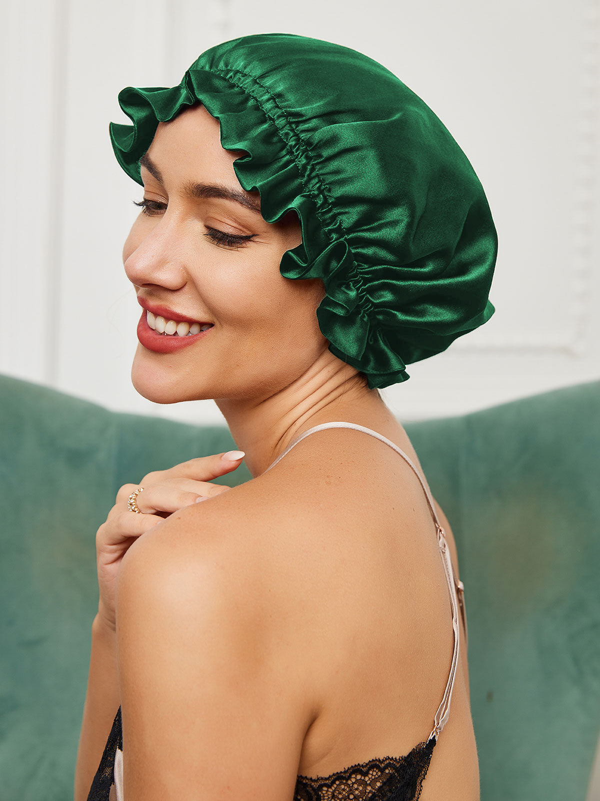 [Dark Green] SilkSilky-CA Pure Silk Sleep Cap 003