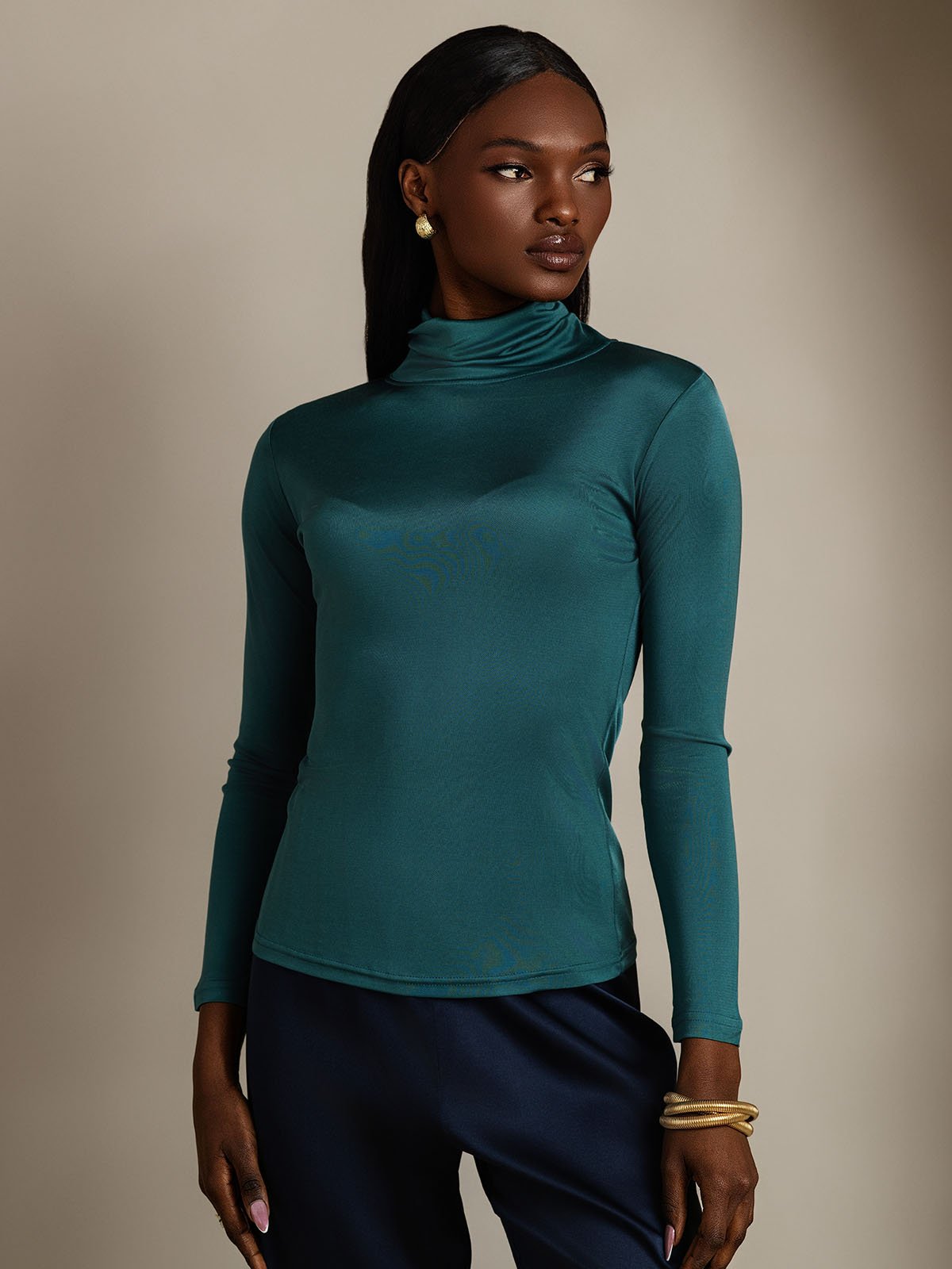 [Dark Green] SilkSilky-CA Silk Long Sleeve Womens T-Shirt 001