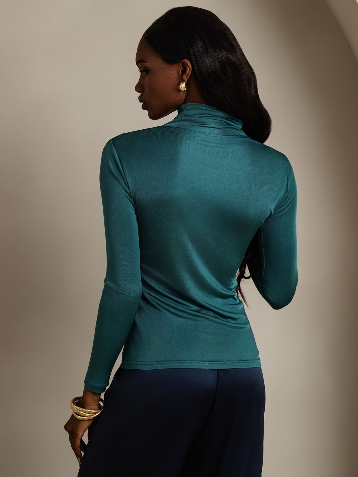 [Dark Green] SilkSilky-CA Silk Long Sleeve Womens T-Shirt 002