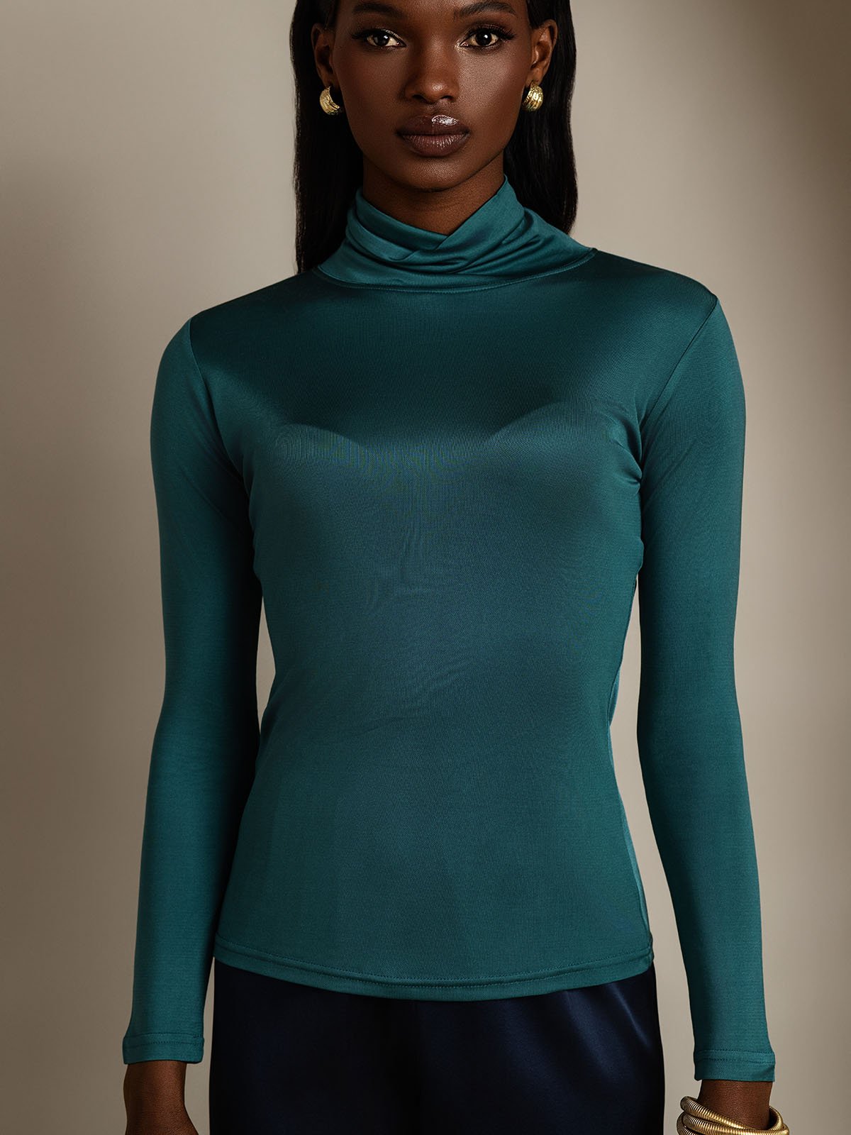 [Dark Green] SilkSilky-CA Silk Long Sleeve Womens T-Shirt 003