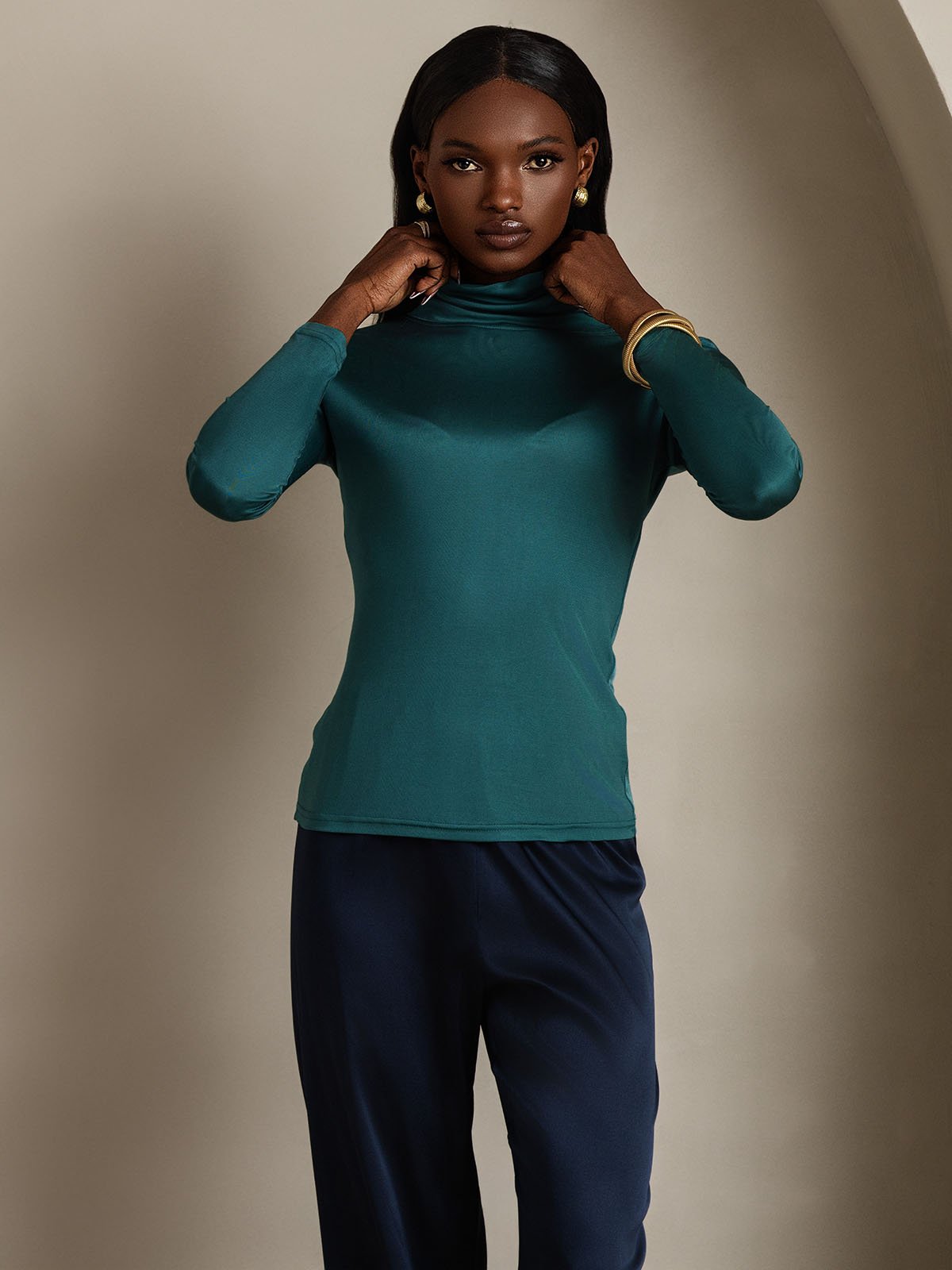 [Dark Green] SilkSilky-CA Silk Long Sleeve Womens T-Shirt 007