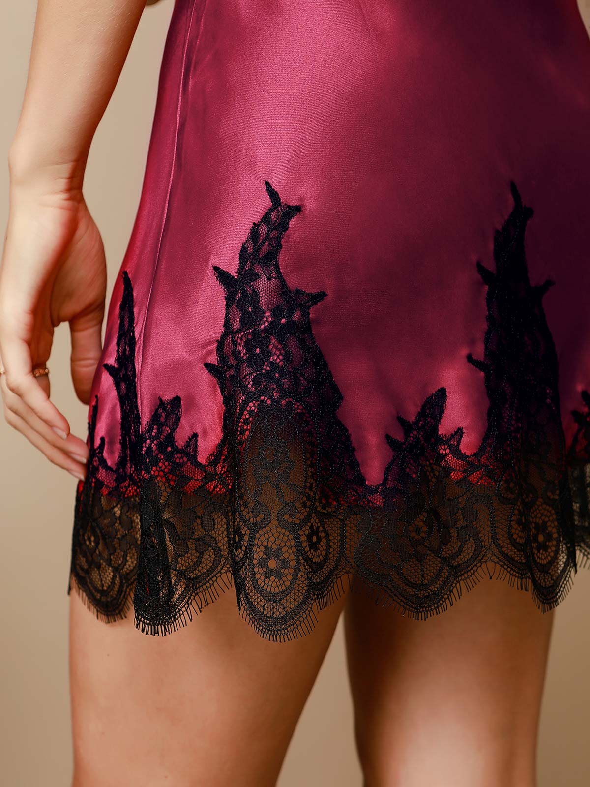 [Dark Red] SilkSilky-CA Pure Silk 3/4 Sleeve Nightgown&Robe Set 009