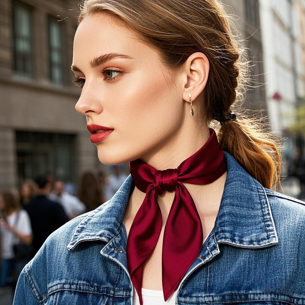 [Dark Red] SilkSilky-CA Pure Silk Scarf 001