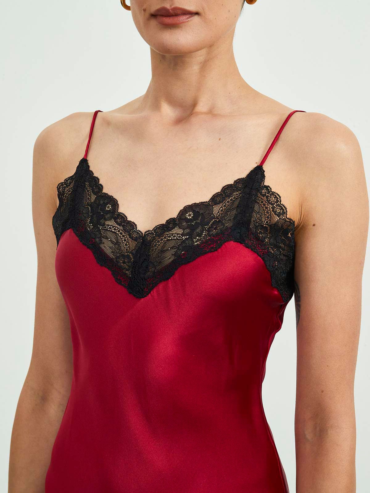 [Dark Red] SilkSilky-CA Pure Silk Sleeveless V Neck Nightgown 002