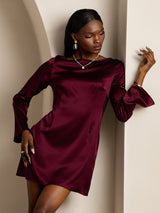 [Dark Red] SilkSilky-CA Long Sleeve Boat Neck Dress 001
