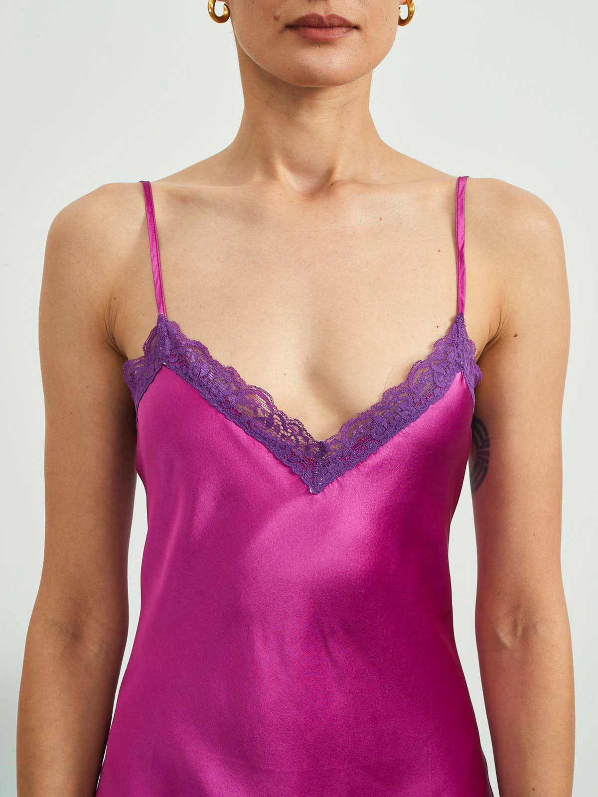 [Deep Pink] SilkSilky-CA Pure Silk Sleeveless V Neck Nightgown 007