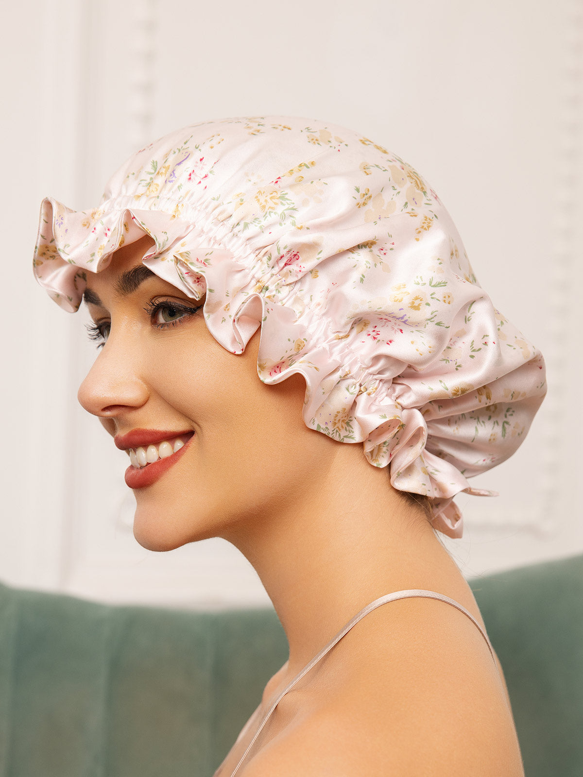 [Floral] SilkSilky-CA Pure Silk Sleep Cap 003