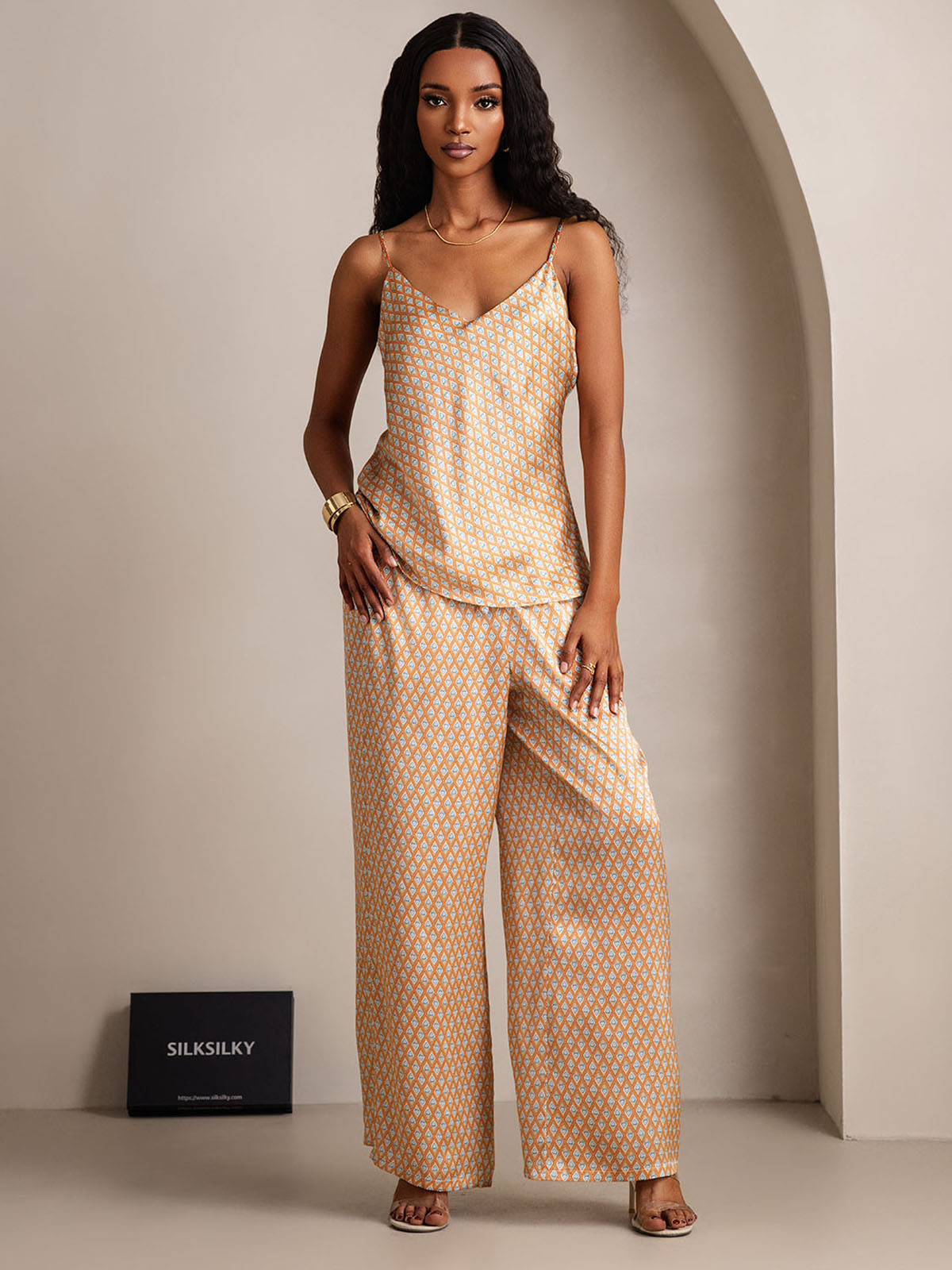[Floral] SilkSilky-CA Pure Silk V Neck Camisole Set 003
