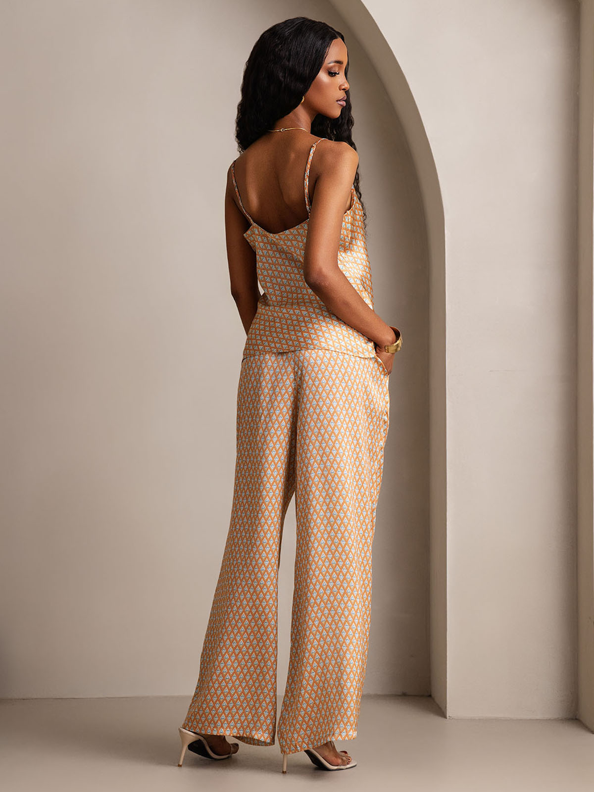[Floral] SilkSilky-CA Pure Silk V Neck Camisole Set 004