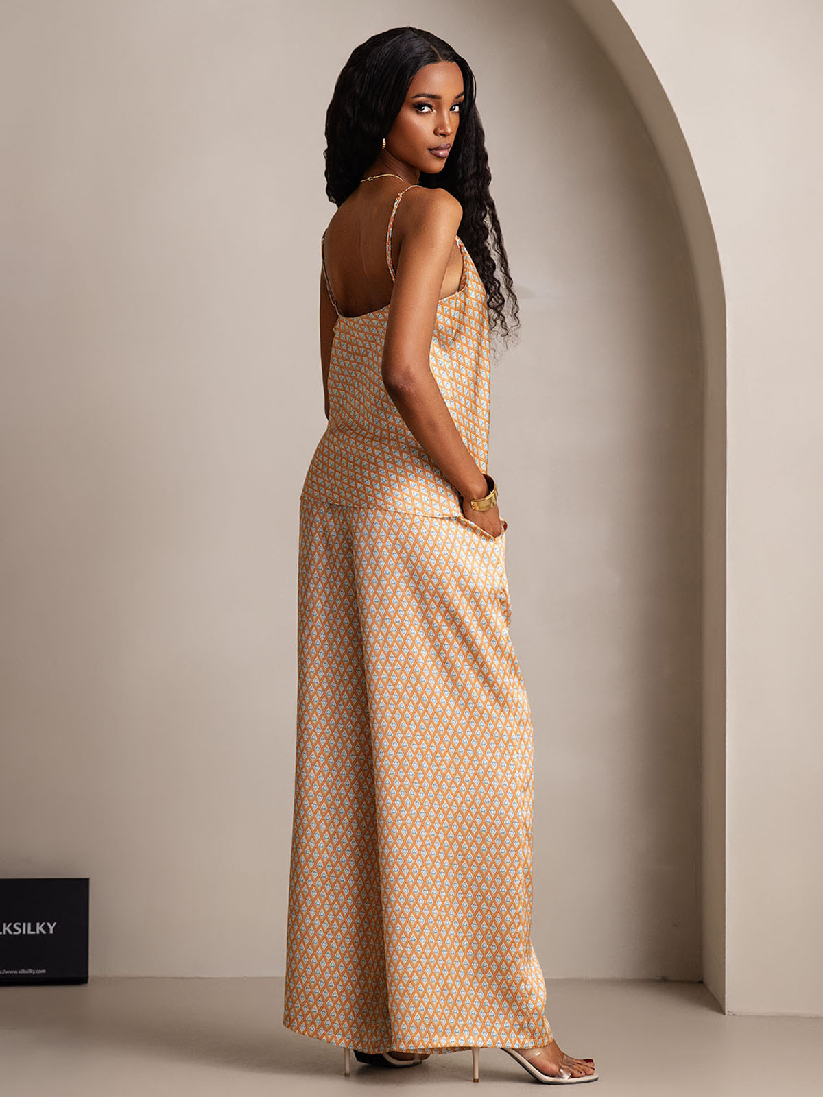 [Floral] SilkSilky-CA Pure Silk V Neck Camisole Set 004