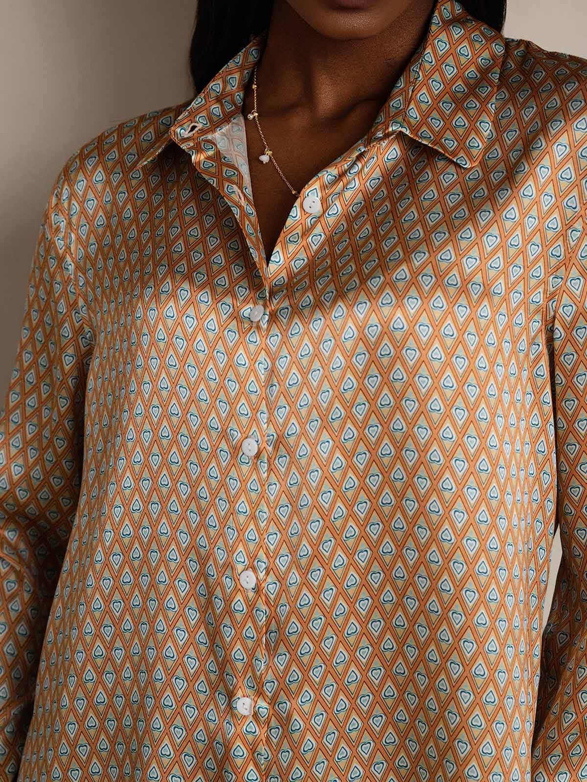 [Floral] SilkSilky-CA Silk Long Sleeve Collar Women's Shirt 009