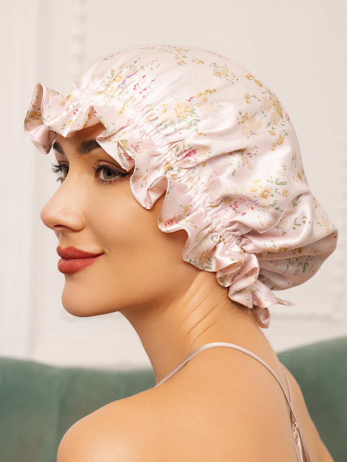 [Floral] SilkSilky-CA Pure Silk Sleep Cap 001