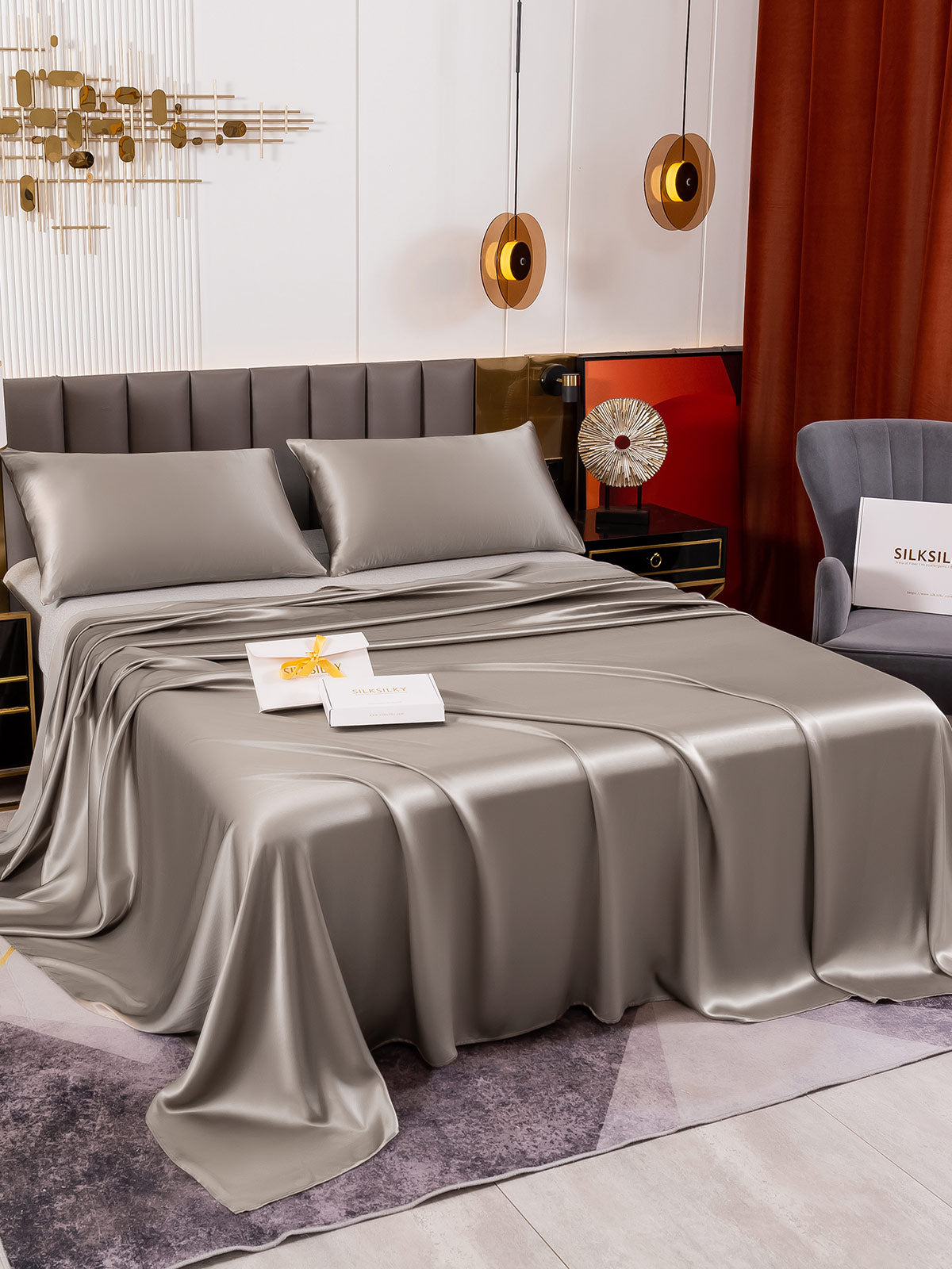 [Gray] SilkSilky-CA 19Momme Pure Silk Bedding Set 003
