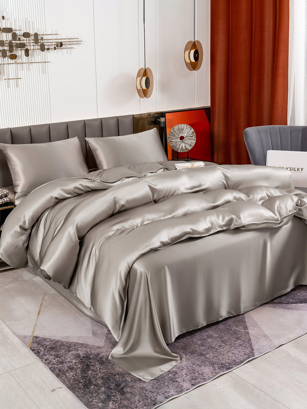 [Gray] SilkSilky-CA 19Momme Pure Silk Bedding Set 003
