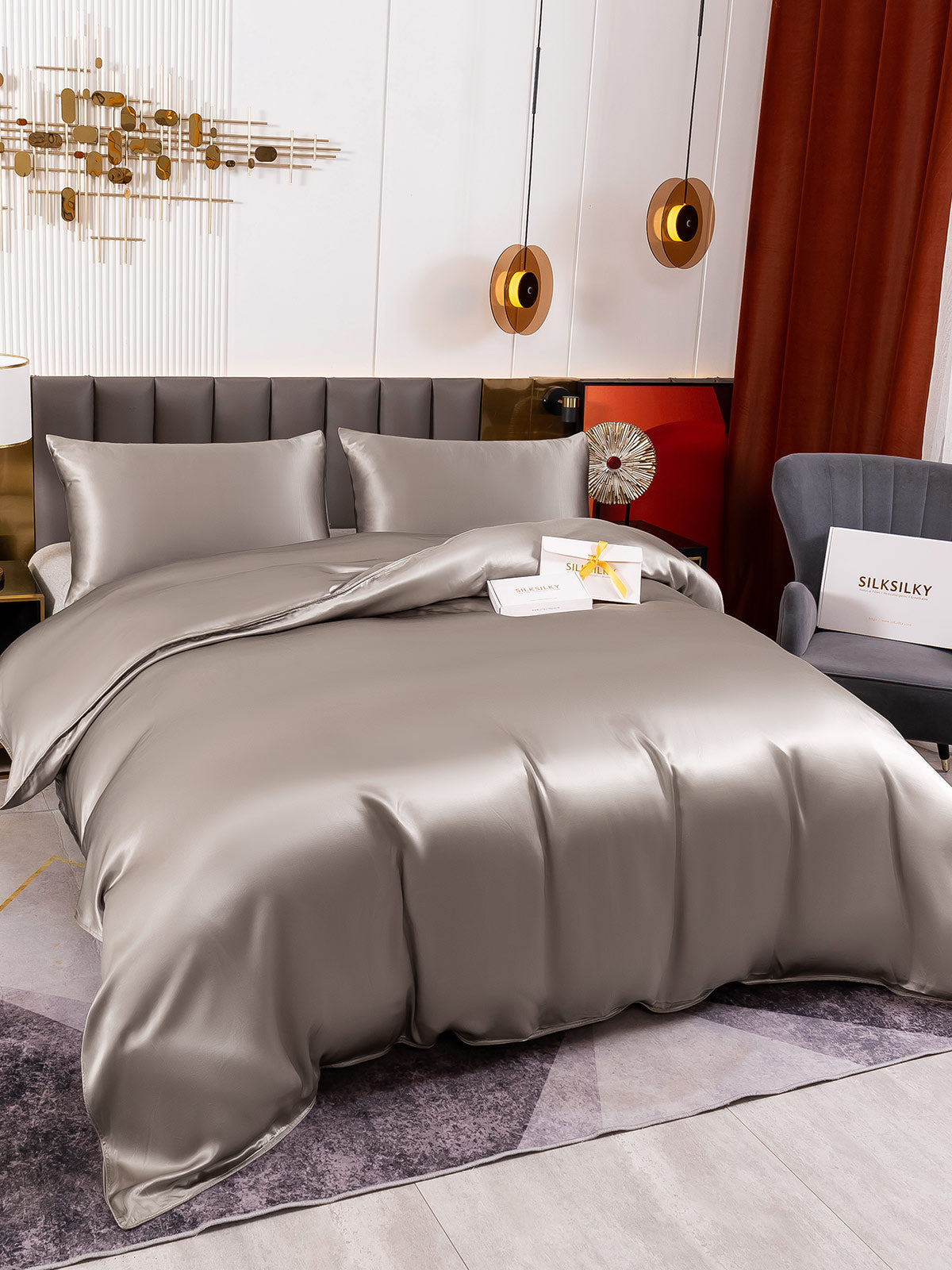 [Gray] SilkSilky-CA 19Momme Pure Silk Bedding Set 003