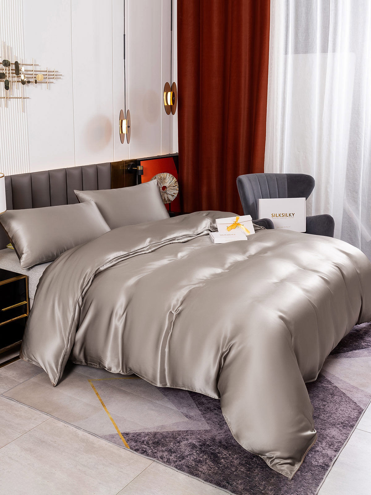 [Gray] SilkSilky-CA 19Momme Pure Silk Bedding Set 004