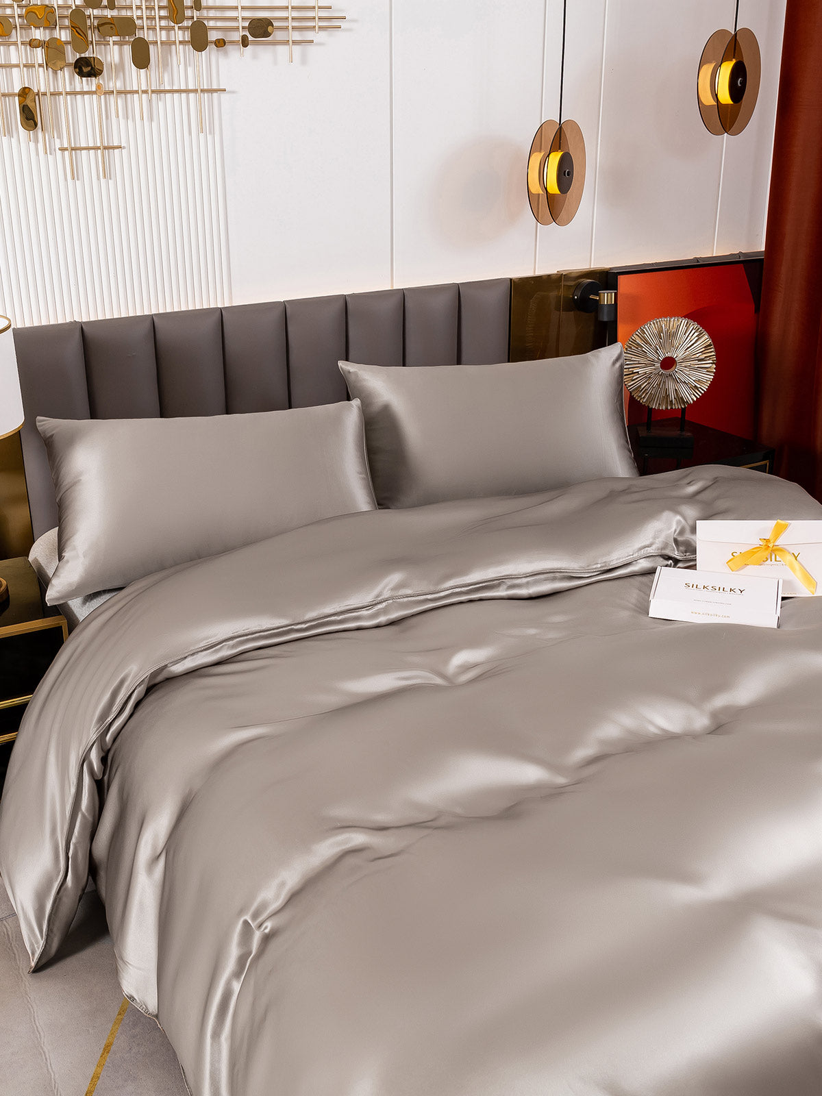[Gray] SilkSilky-CA 19Momme Pure Silk Bedding Set 005