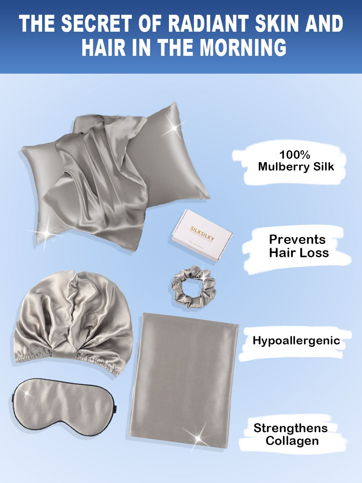 [Gray] SilkSilky-CA 19Momme Pure Silk Pillowcase Set 002