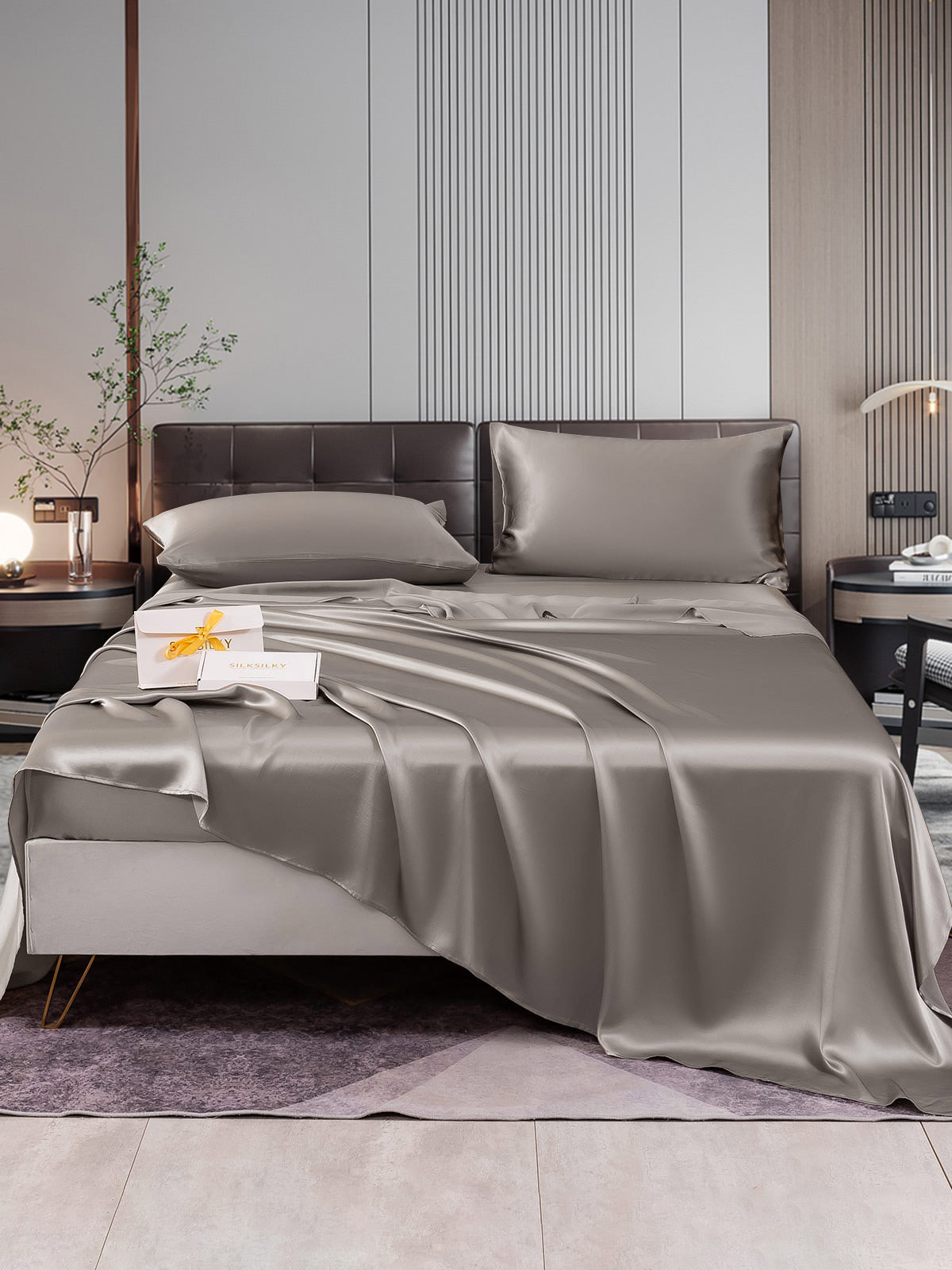 [Gray] SilkSilky-CA 22Momme Pure Silk Bedding Set 001
