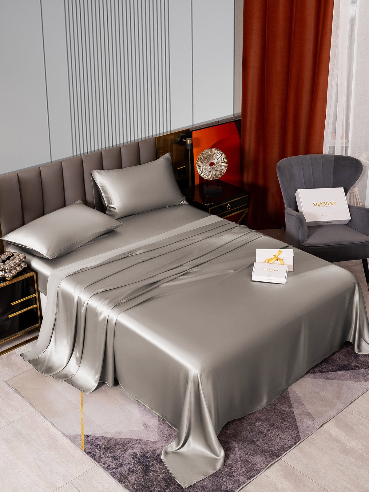 [Gray] SilkSilky-CA 22Momme Pure Silk Bedding Set 002