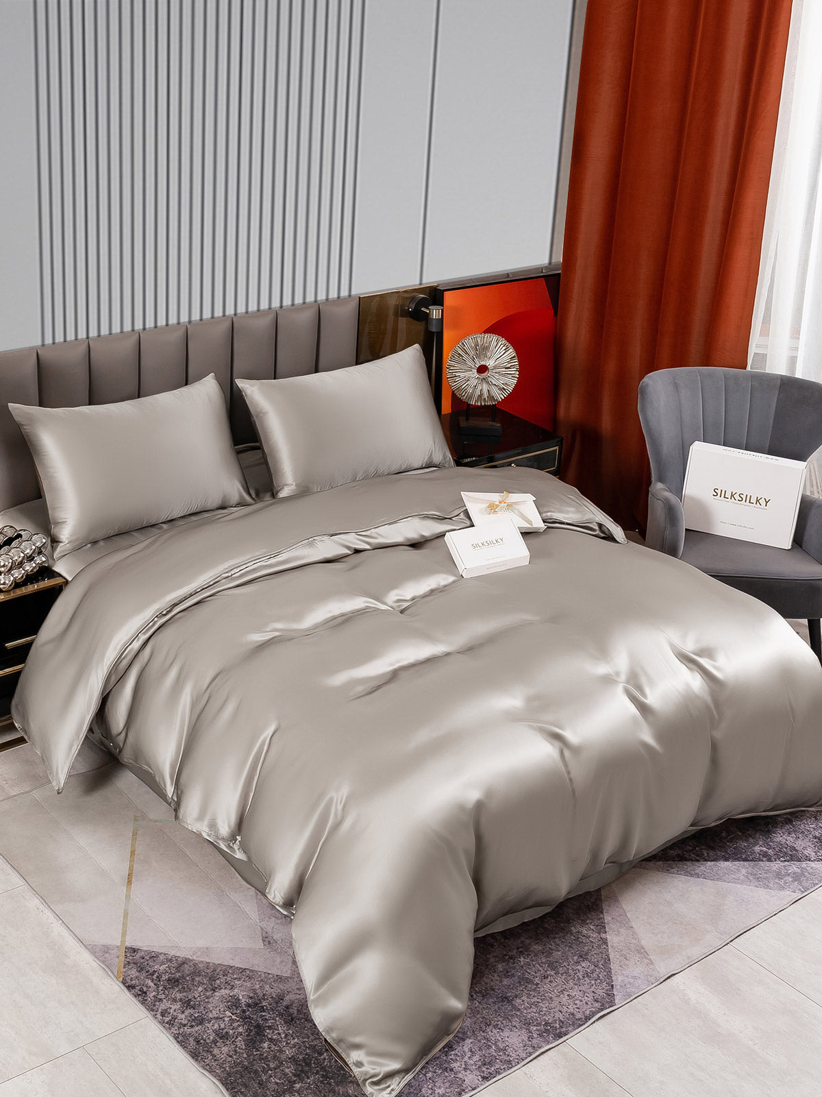[Gray] SilkSilky-CA 22Momme Pure Silk Bedding Set 002