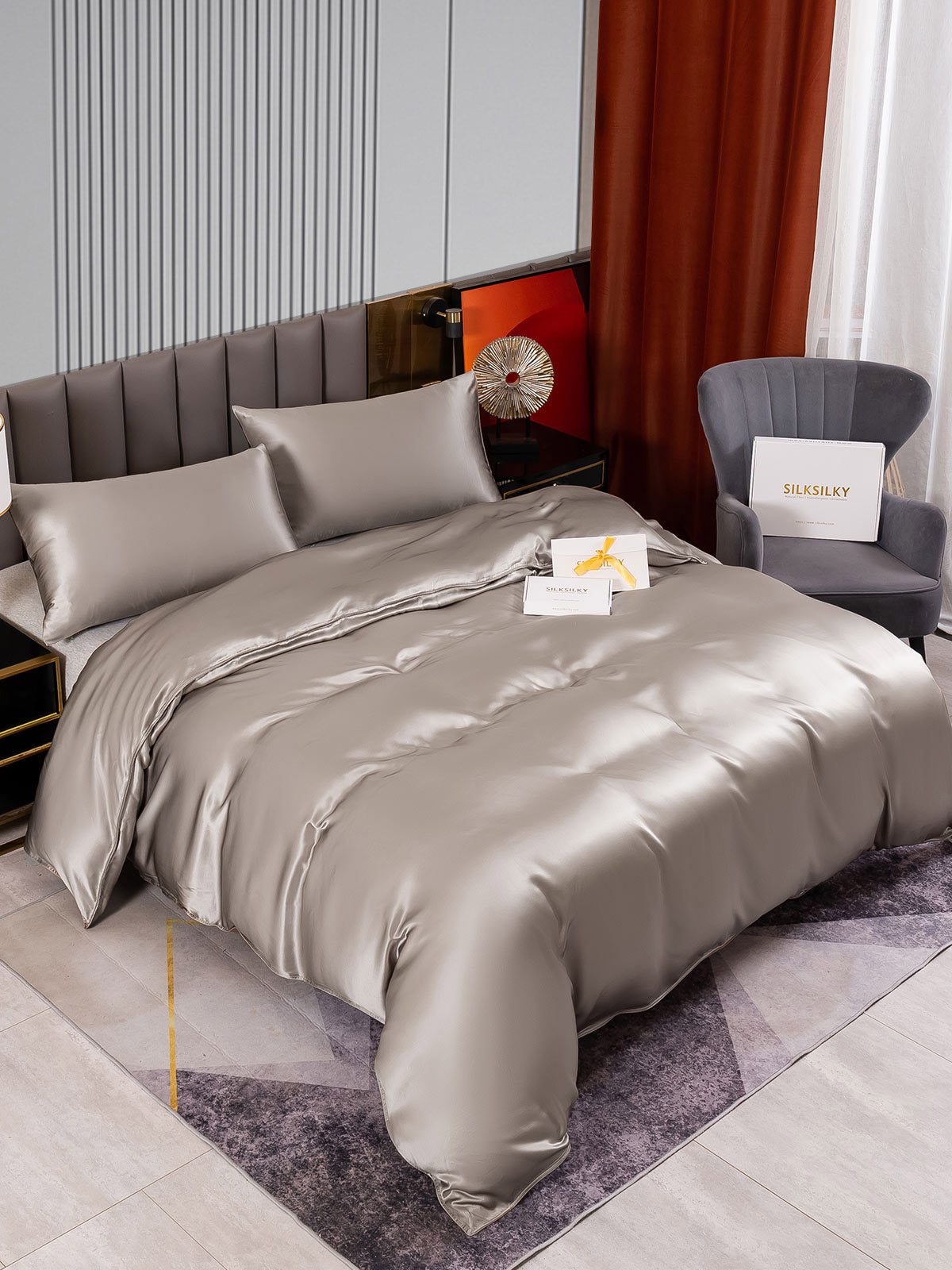 [Gray] SilkSilky-CA 22Momme Pure Silk Bedding Set 002