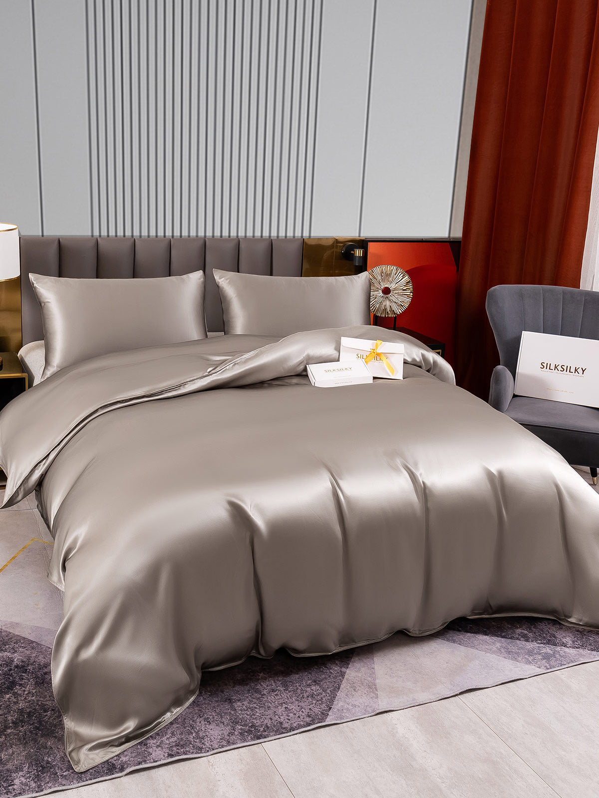 [Gray] SilkSilky-CA 22Momme Pure Silk Bedding Set 003