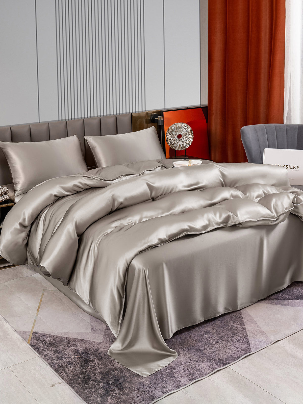[Gray] SilkSilky-CA 22Momme Pure Silk Bedding Set 004