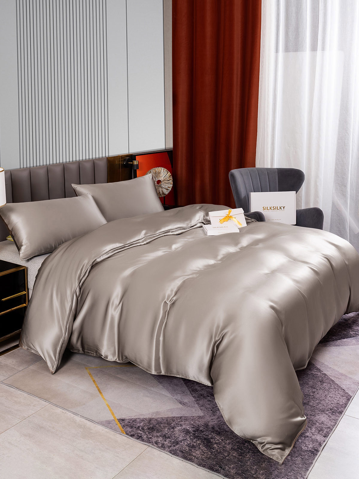[Gray] SilkSilky-CA 22Momme Pure Silk Bedding Set 004
