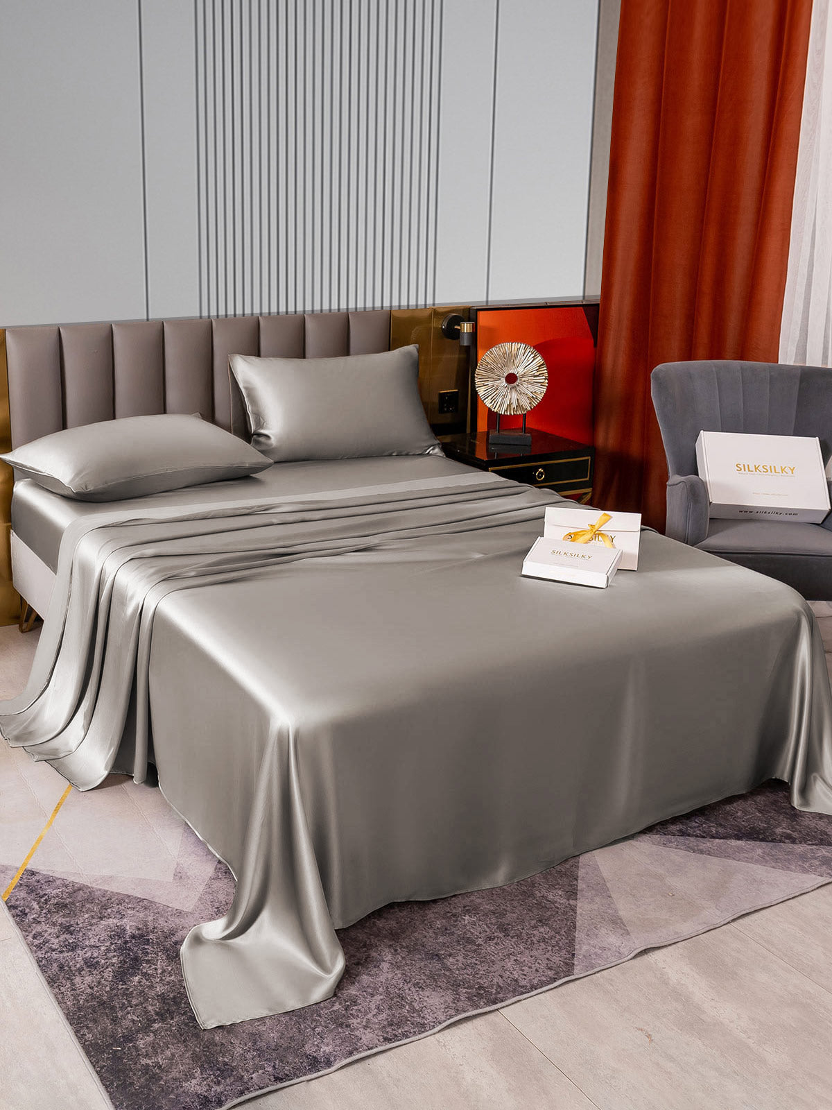 [Gray] SilkSilky-CA 22Momme Pure Silk Bedding Set 005