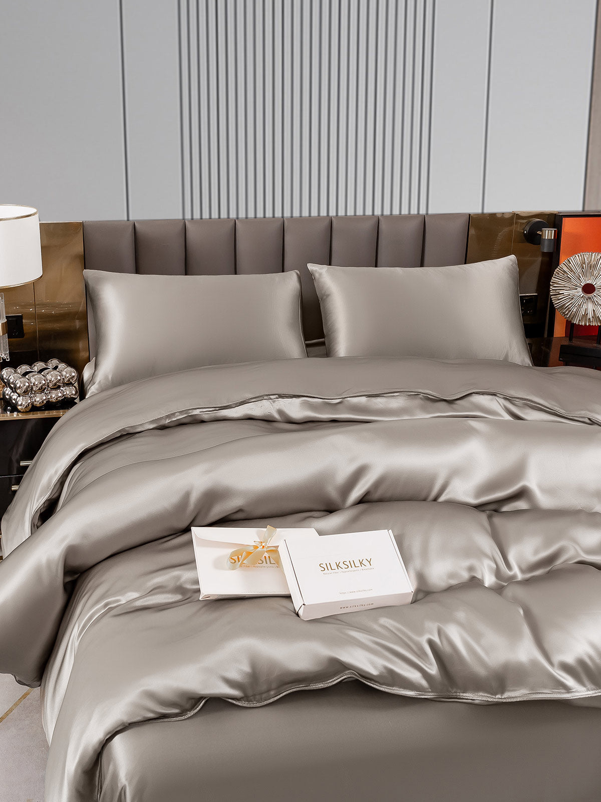 [Gray] SilkSilky-CA 22Momme Pure Silk Bedding Set 005