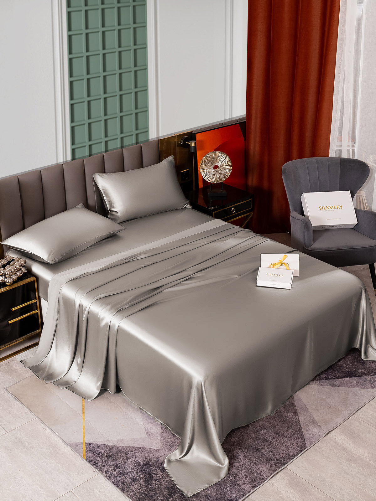 [Gray] SilkSilky-CA 25Momme Pure Silk Bedding Set 002