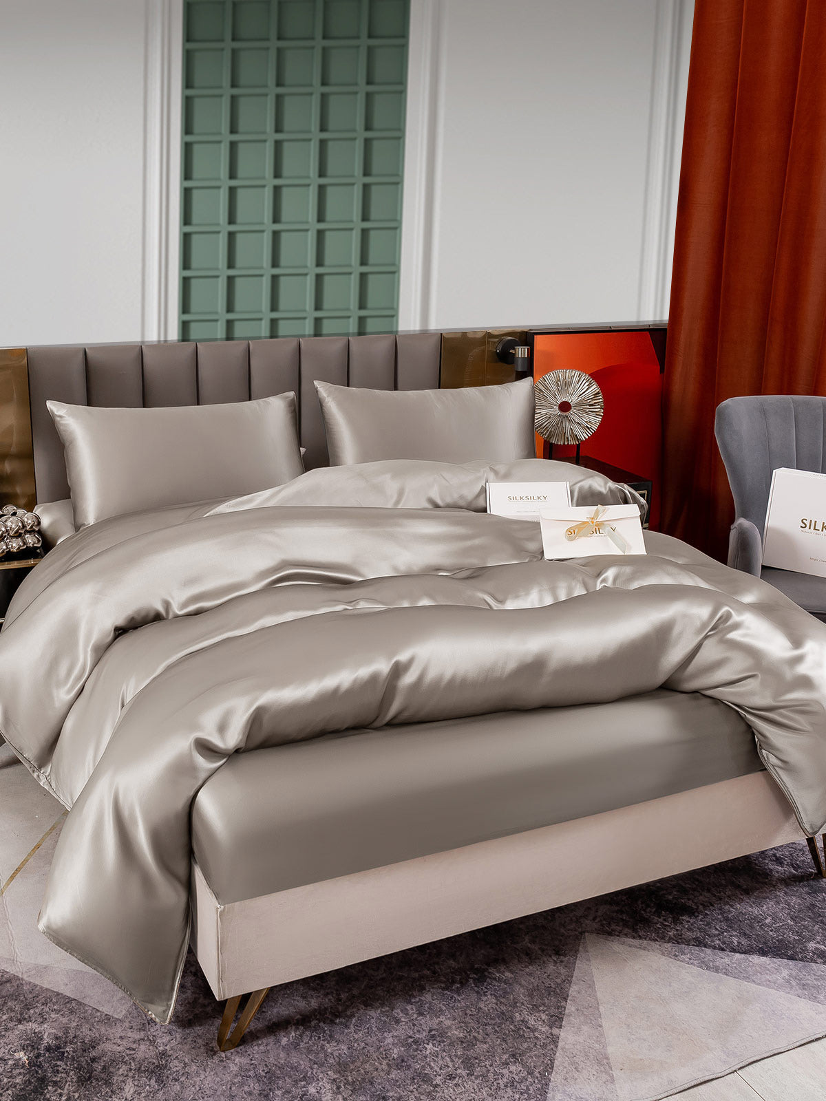 [Gray] SilkSilky-CA 25Momme Pure Silk Bedding Set 002