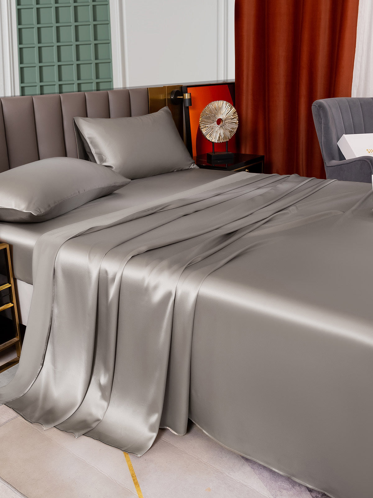 [Gray] SilkSilky-CA 25Momme Pure Silk Bedding Set 003