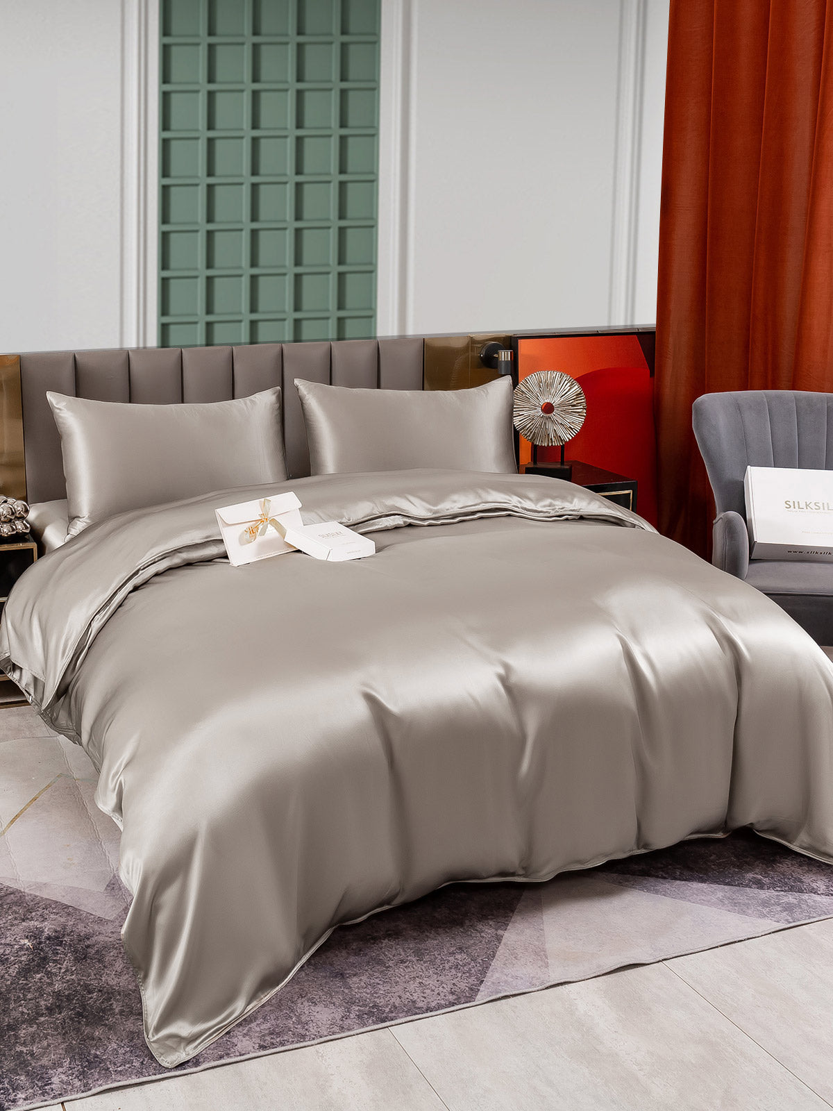 [Gray] SilkSilky-CA 25Momme Pure Silk Bedding Set 003