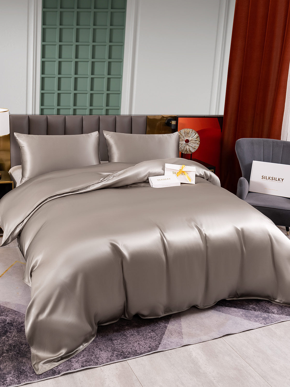 [Gray] SilkSilky-CA 25Momme Pure Silk Bedding Set 003