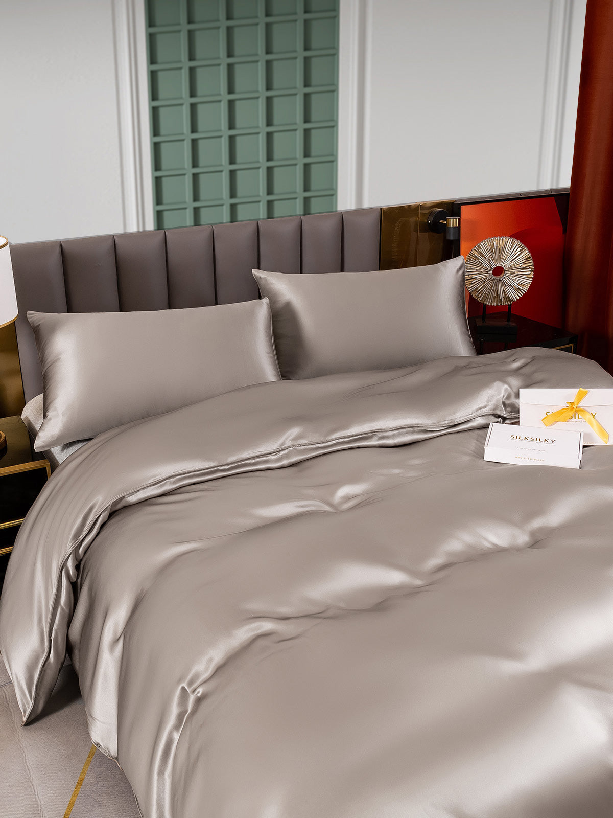 [Gray] SilkSilky-CA 25Momme Pure Silk Bedding Set 004