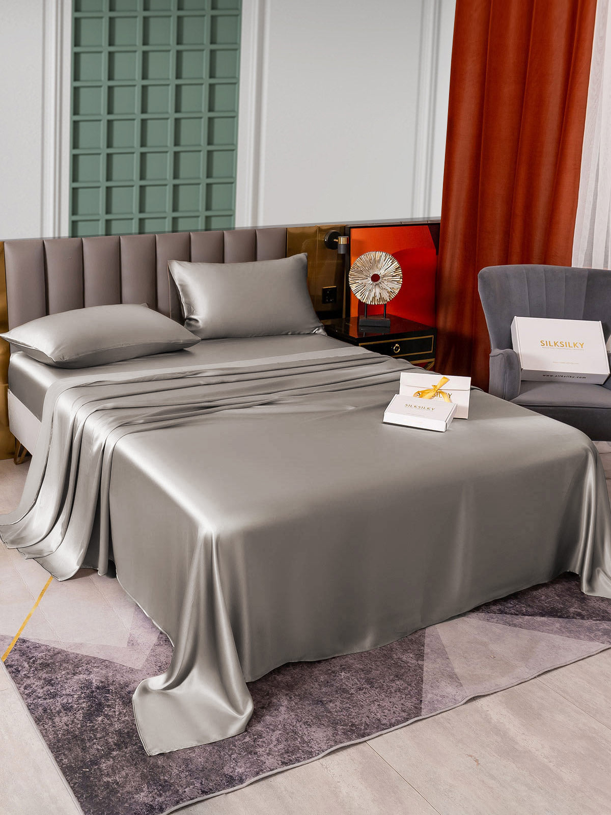 [Gray] SilkSilky-CA 25Momme Pure Silk Bedding Set 005