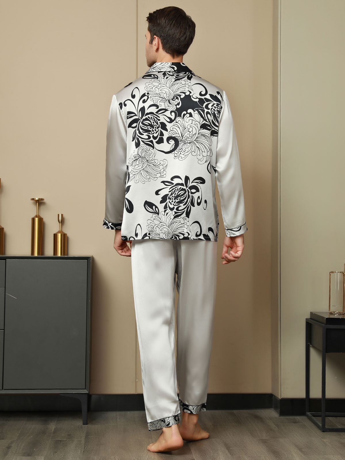 [Gray] SilkSilky-CA Pure Silk Mens Pajamas 002,