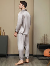 [Gray] SilkSilky-CA Pure Silk Long Sleeve Lapel Men's Pajamas 003