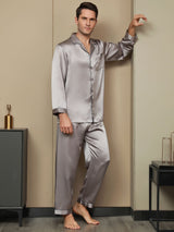 [Gray] SilkSilky-CA Pure Silk Long Sleeve Lapel Men's Pajamas 005