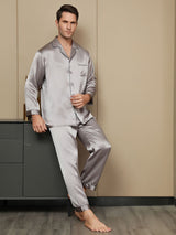 [Gray] SilkSilky-CA Pure Silk Long Sleeve Lapel Men's Pajamas 006