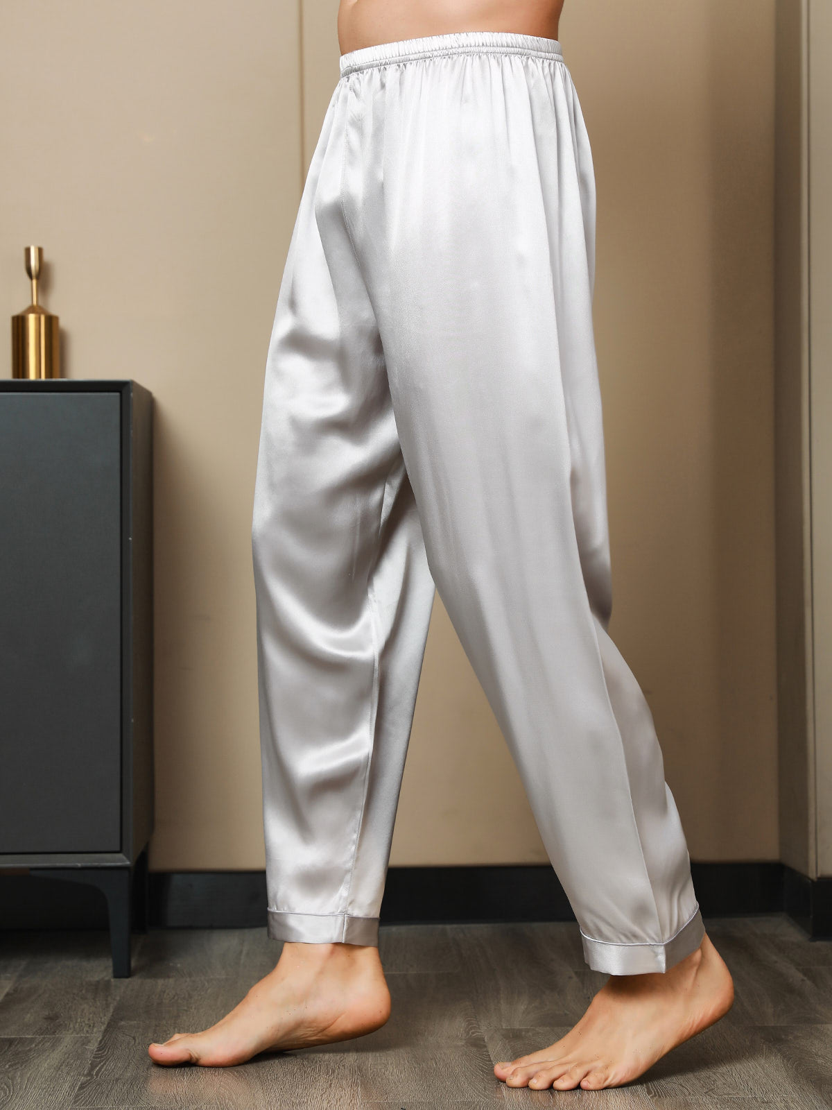 [Gray] SilkSilky-CA Pure Silk Mens Sleep Bottoms 005