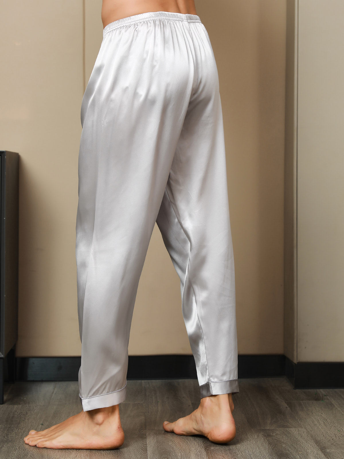 [Gray] SilkSilky-CA Pure Silk Mens Sleep Bottoms 006