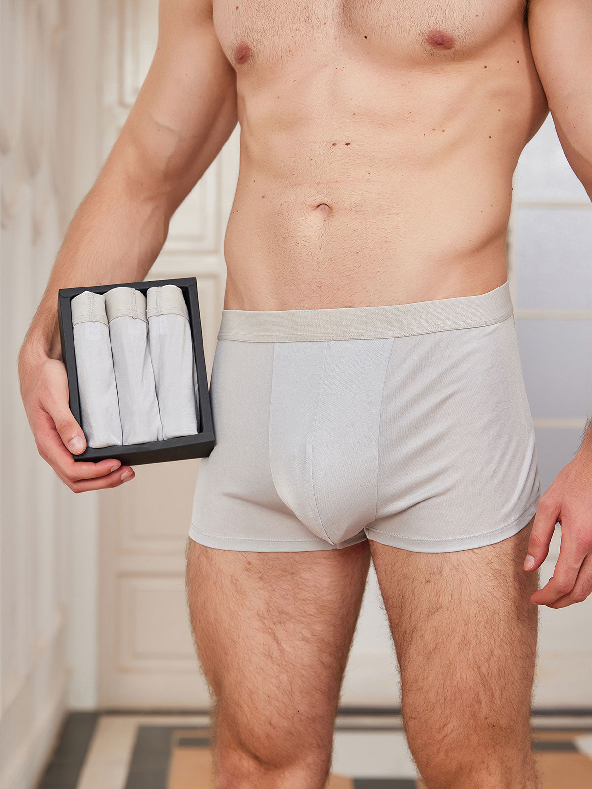 [Gray] SilkSilky-CA Silk Knitted Mens Underwear 001