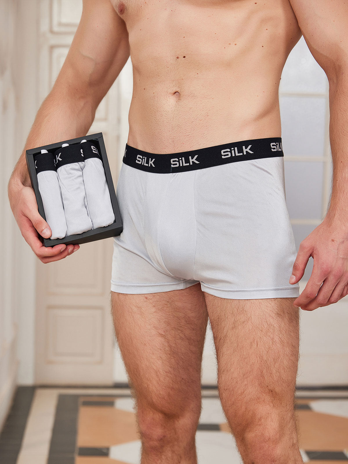 [Gray] SilkSilky-CA Silk Knitted Mens Underwear 001
