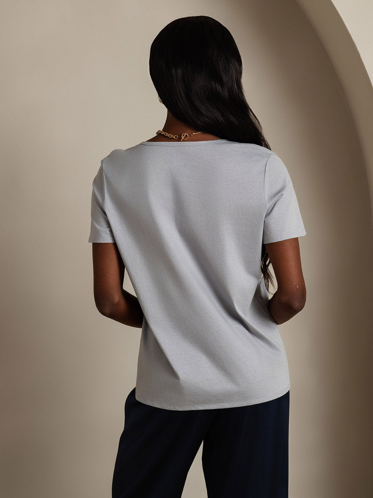 [Gray] SilkSilky-CA Silk Short Sleeve U Neck Women's T-Shirt 002