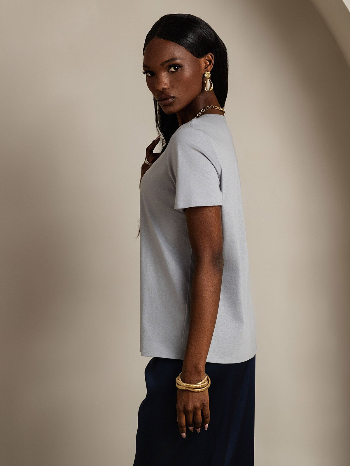 [Gray] SilkSilky-CA Silk Short Sleeve U Neck Women's T-Shirt 004