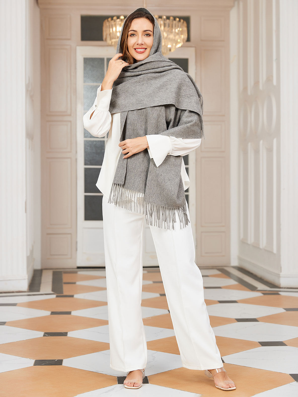 [Gray] SilkSilky-CA Wool Scarf 002