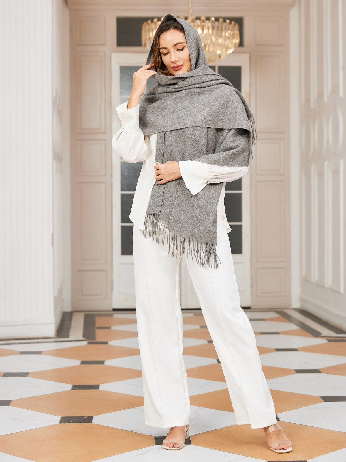 [Gray] SilkSilky-CA Wool Scarf 003